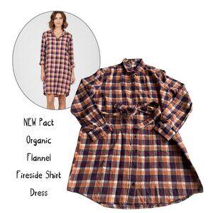 NEW Pact Organic Flannel Fireside Shirt Dress Buffalo Check Currant Size Medium